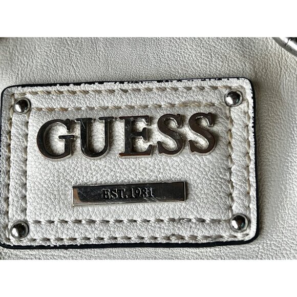 Guess White Leather Perforated Satchel Handbag With Braided Handle 6 tall 10” L - Picture 7 of 16
